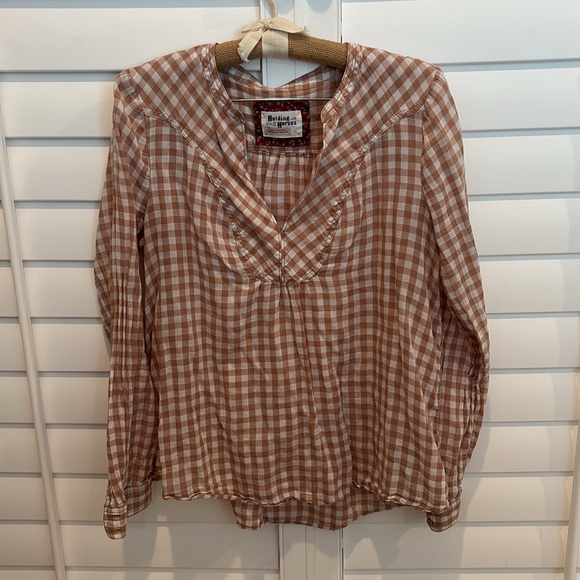 Anthropologie Holding Horses Gingham Popover Blouse Size‎ 4 - Picture 2 of 6